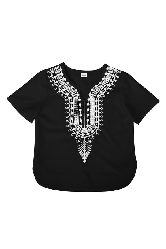Boys Short Sleeve Tops Kids African Classic Childrens Dashiki Casual Loose Shirt Outfits for Boys and Girls Shirts for Boys Navy_002 5-6 Years