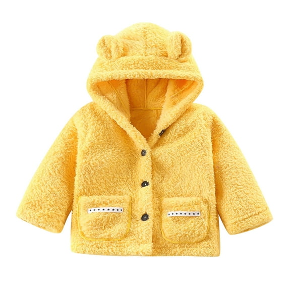 Fgnfyis Boys Warm Hooded Jacket Outerwear Long Sleeve Thick Coats for Children Toddler Kids Yellow 2-3 Years