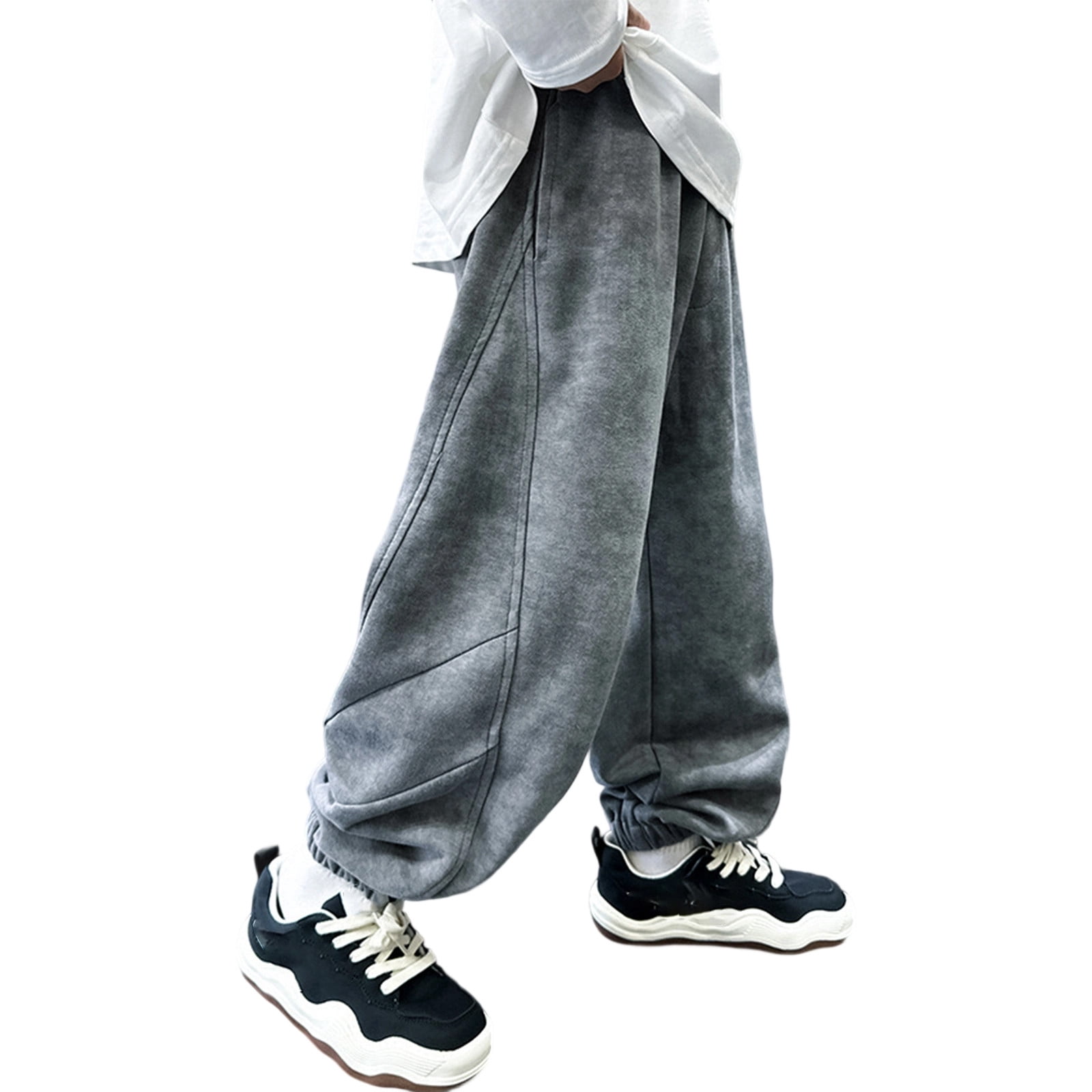 Fgnfyis Boys Winter Lined Thermal Joggers Soft Comfortable Athletic Sweatpants with Thick Warm Inner for Kids Outdoor Activities and Daily Wear Grey 8-9 Years