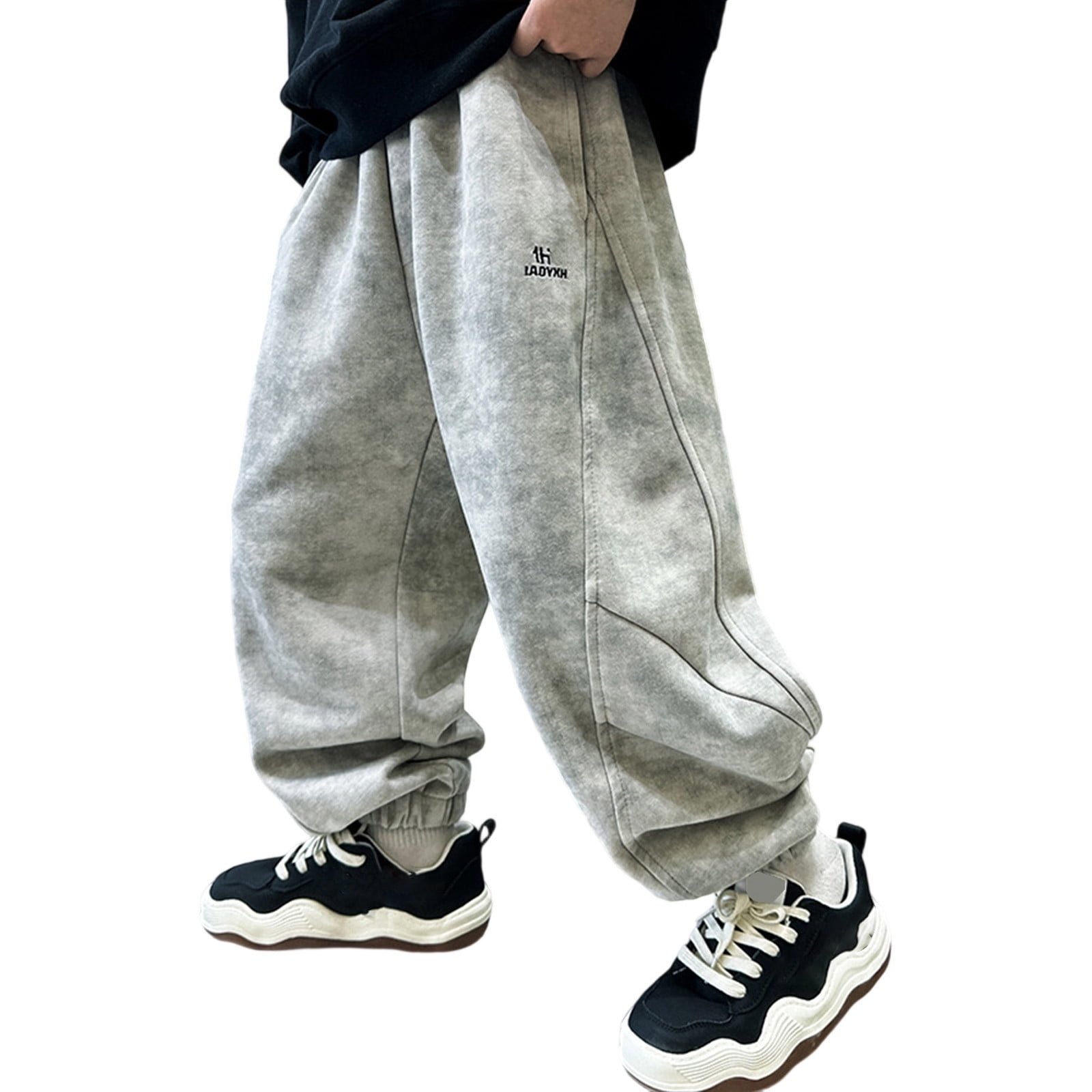 Fgnfyis Boys Winter Lined Thermal Joggers Soft Comfortable Athletic Sweatpants with Thick Warm Inner for Kids Outdoor Activities and Daily Wear Light Gray 14-15 Years