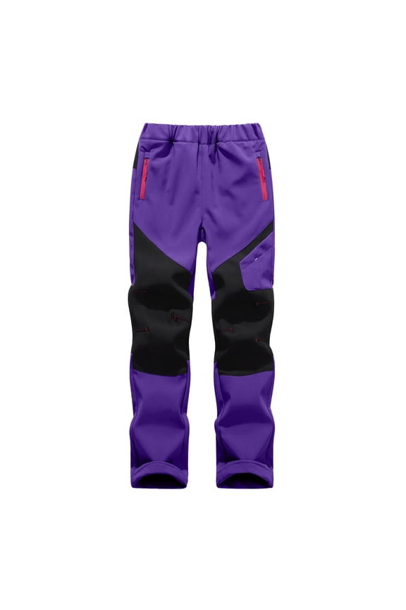 Boys Winter Ski Pants with Patchwork Design and Insulated Warmth for Outdoor Sports and Casual Activities Purple 5-6 Years