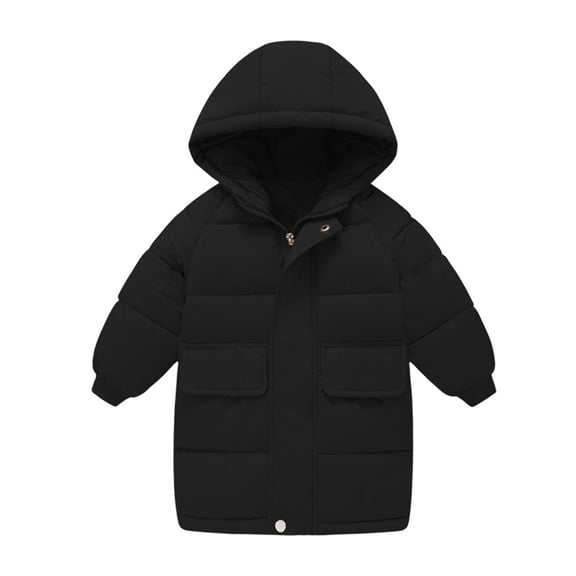 Fgnfyis Boys Winter Warm Windproof Medium Length Hooded Down Jacket Outerwear for Cold Weather Black 2-3 Years