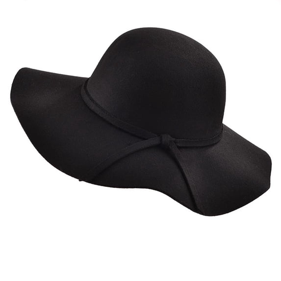 Fgnfyis British Retro Dome Hat Autumn Winter Large Brimmed Sun Hats for Women Black