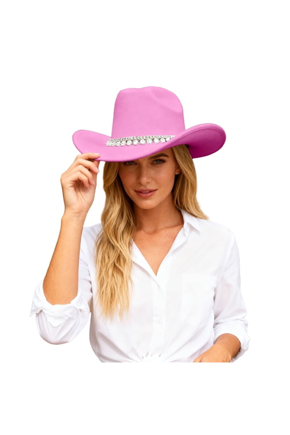 British Style Cowboy Hat Elegant Wide Brim Western Rancher with Classic Embellishment for Fashion Outdoors Cowboy Hats for Women Pink