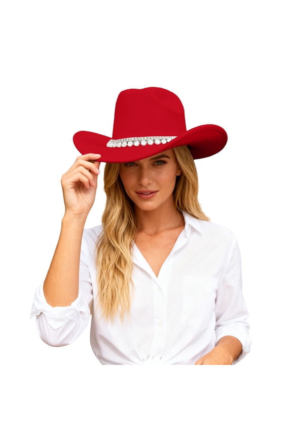 British Style Cowboy Hat Elegant Wide Brim Western Rancher with Classic Embellishment for Fashion Outdoors Cowboy Hats for Women Red