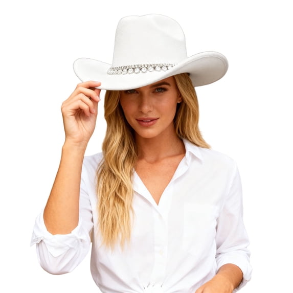 Fgnfyis British Style Cowboy Hat Elegant Wide Brim Western Rancher with Classic Embellishment for Fashion Outdoors Cowboy Hats for Women White
