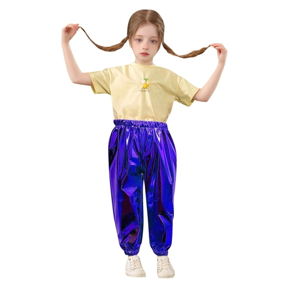 Fgnfyis Bronzed Bright Straight Leg Pants for Girls Stretch Dance Performance Trousers with Secure Closure Blue 2-3 Years