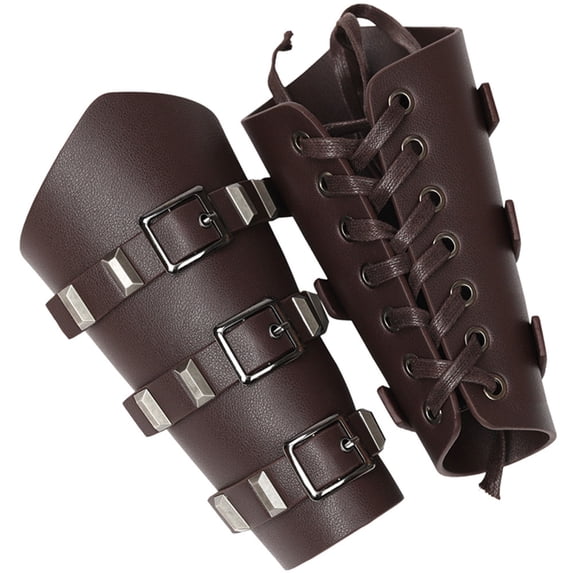 Fgnfyis Buckle Arm Bracers LARP Vintage Gloves for Men Cosplay Guards Pair Coffee