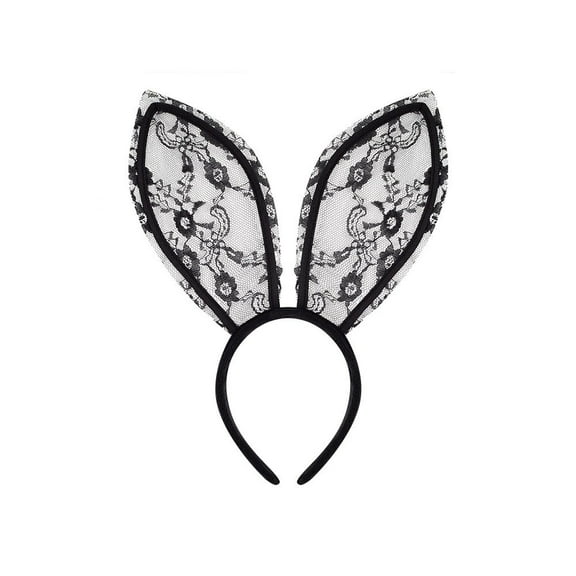 Fgnfyis Bunny Catwalk Headwear with Big Ears and Lace Headband for Masquerade Show Performance and Themed Parties and Playful Black