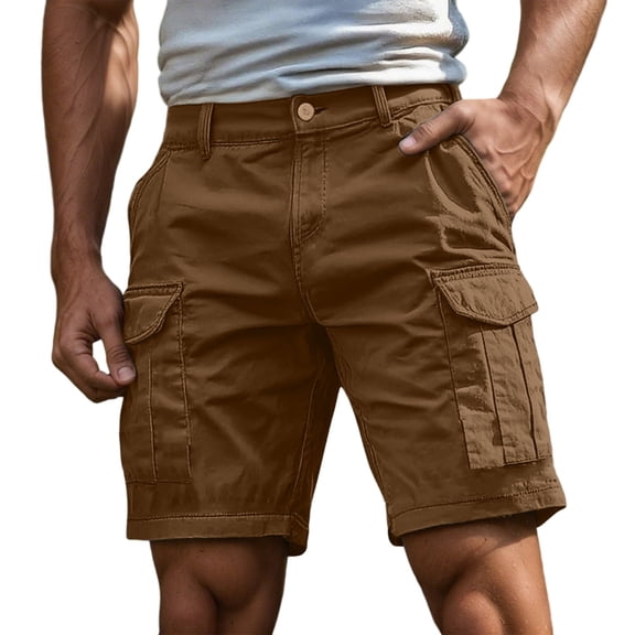 Fgnfyis Cargo Shorts for Men 5 Inch Relaxed Fit Button-Fly Quick Dry Stretch Lightweight Tactical Wear Hiking with Multi Pockets Shorts for Men Coffee XXXXL