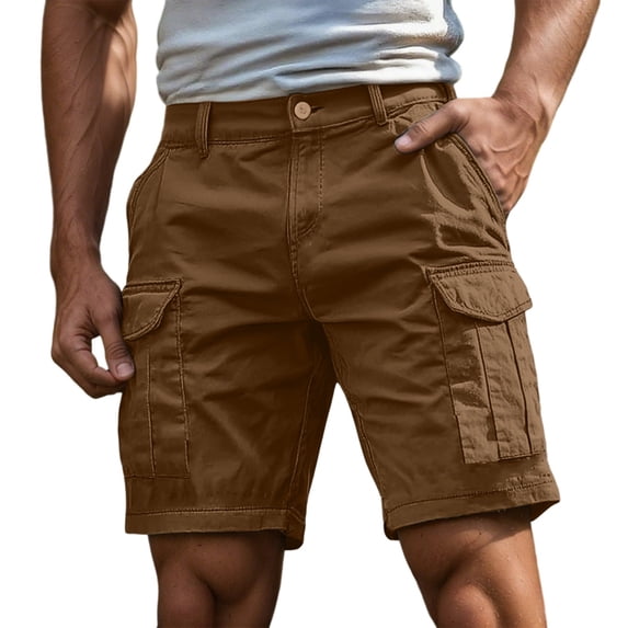 Fgnfyis Cargo Shorts for Men 5 Inch Relaxed Fit Button-Fly Quick Dry Stretch Lightweight Tactical Wear Hiking with Multi Pockets Shorts for Men Coffee XXXXL