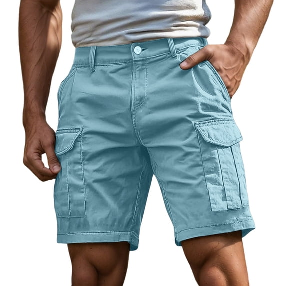 Fgnfyis Cargo Shorts for Men 5 Inch Relaxed Fit Button-Fly Quick Dry Stretch Lightweight Tactical Wear Hiking with Multi Pockets Shorts for Men Light Blue XXXXL