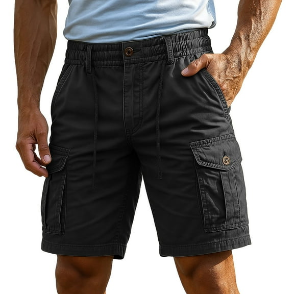 Fgnfyis Cargo Shorts Men's Shorts Cargo Trousers & Work with Zip Button More Pockets Outdoor Sports Shorts Summer Plain Classic ​ Mens Casual Shorts Black M