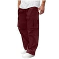 thumbnail image 1 of Fgnfyis Cargo Trousers Men's Trousers Summer Cargo Trousers Baggy Work Trousers Men Lightweight Summer Trousers Comfortable Leisure Trousers with Elastic Band Leisure Plain Pants Men Pants Red L, 1 of 9