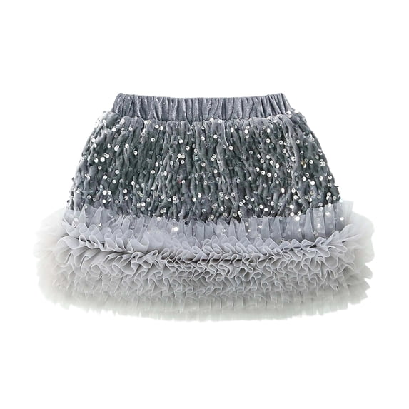 Fgnfyis Carnival Girls Skirts Cake Princess A Line Mesh Tutu Layered Party Dress with Sequins for Birthday Celebration Grey_002 8-9 Years