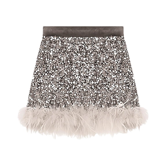 Fgnfyis Carnival Girls Skirts Velvet Solid Sequin Furry Versatile Hemline Casual Party Wear A Line Tutu for Toddler Kids Grey_001 4-5 Years