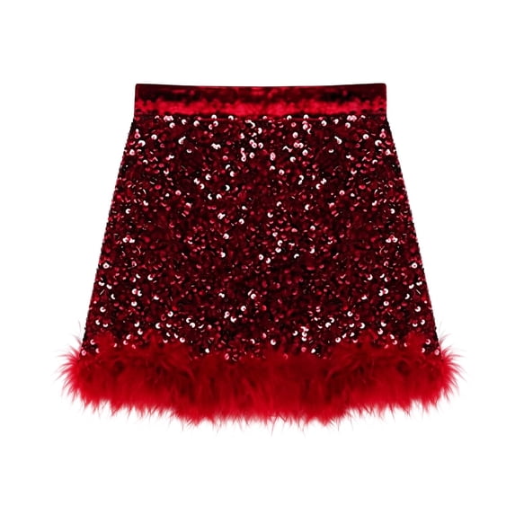 Fgnfyis Carnival Girls Skirts Velvet Solid Sequin Furry Versatile Hemline Casual Party Wear A Line Tutu for Toddler Kids Red_001 8-9 Years