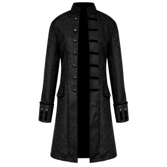 Fgnfyis Carnival Mens Jackets Winter Warm Tailcoat Overcoat Outerwear Buttons Retro Style Mens Coats Black S