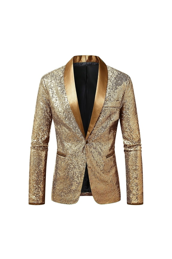 Carnival Suit Jacket for Men Sequin Evening Party Jacket for Nightclub Stage Performance Wedding Groom Tuxedo and Formal Events Jackets for Men Gold S