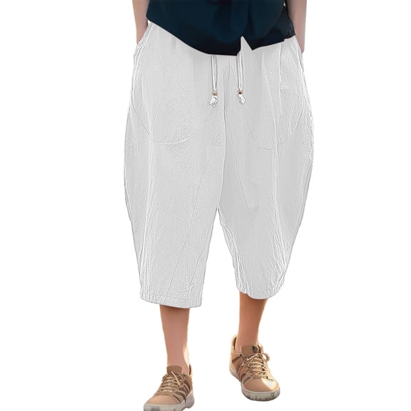 Fgnfyis Casual Pants Slim Sports Baggy Calf Length Trousers Men's Pants Harem Pants Men White M