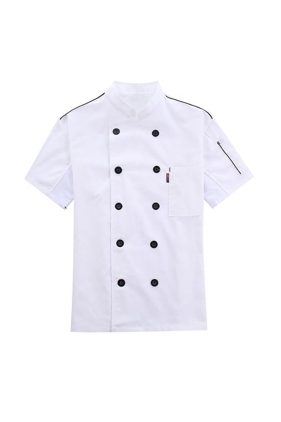 Chefs Jacket Unisex Chefs Clothing Hotel with Long Sleeves and Contrasting Red Buttons Chefs Jacket for Men & Women Tops for Men Trendy White M