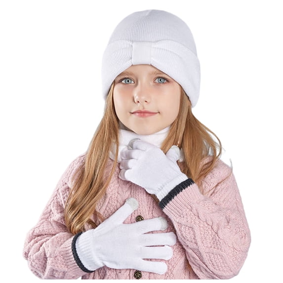 Fgnfyis Children Scarf Hat and Gloves Set - Fashionable Outdoor Baby Warm Three Piece Ensemble White One Size