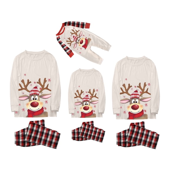 Fgnfyis Christmas Family Pajamas Matching Sets Deer Check Print Soft 2 Piece Set Sleepwear Nightwear