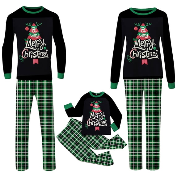 Fgnfyis Christmas Family Pajamas Matching Sets Holiday Long Sleeve Tops Plaid Pants Soft Cozy 2 Piece Pajamas Set Sleepwear