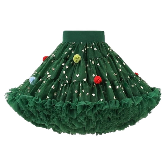Fgnfyis Christmas Girls Skirts Puff Autumn Winter Warm Cute Princess Toddler Party Style Dress Green_002 5-6 Years
