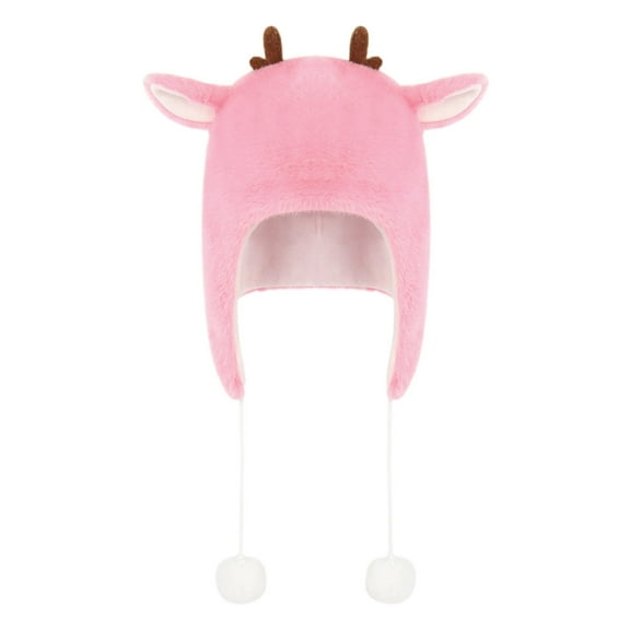 Fgnfyis Christmas Handmade Cute Hat with Reindeer Ears Winter Warm Ear Cap for Holidays Winter Hats for Women Pink