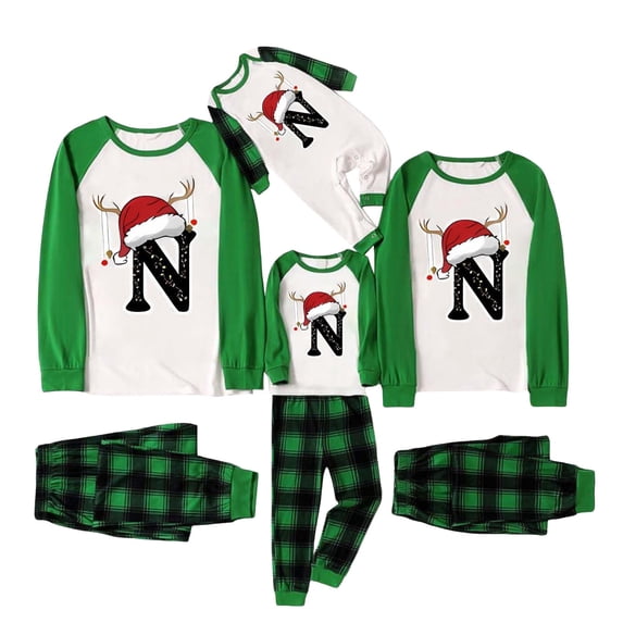 Fgnfyis Christmas Pajamas for Family Deer Horn Christmas Hat Letter Print Long Sleeve Pajamas Set Nightwear