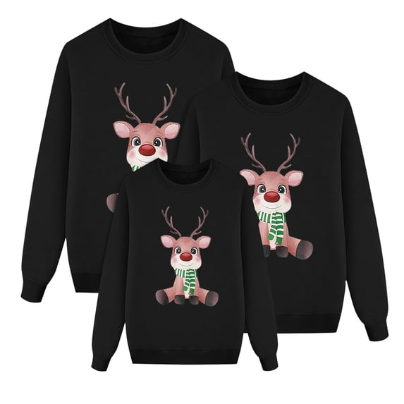 Fgnfyis Christmas Pajamas for Family Printed O Neck -lined Long Sleeve Pullover Sweatshirt Holiday Tops