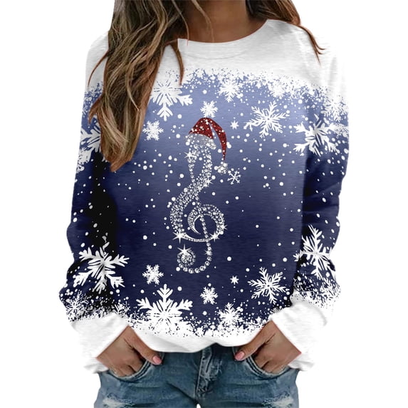 Fgnfyis Christmas Sweatshirts Casual Treble Print Long Sleeve Crewneck Pullover Soft Women's Sweatshirt