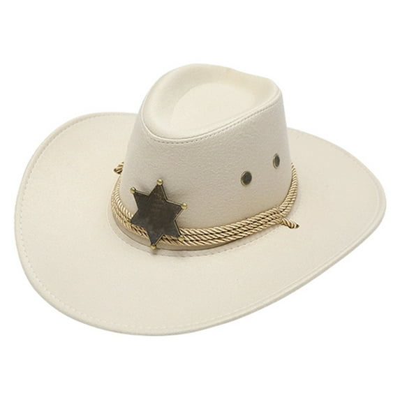 Fgnfyis Classic Western Cowboy Hat For Men And Women With Decorative Star Buckle Detail Wide Brim Design Beige One Size
