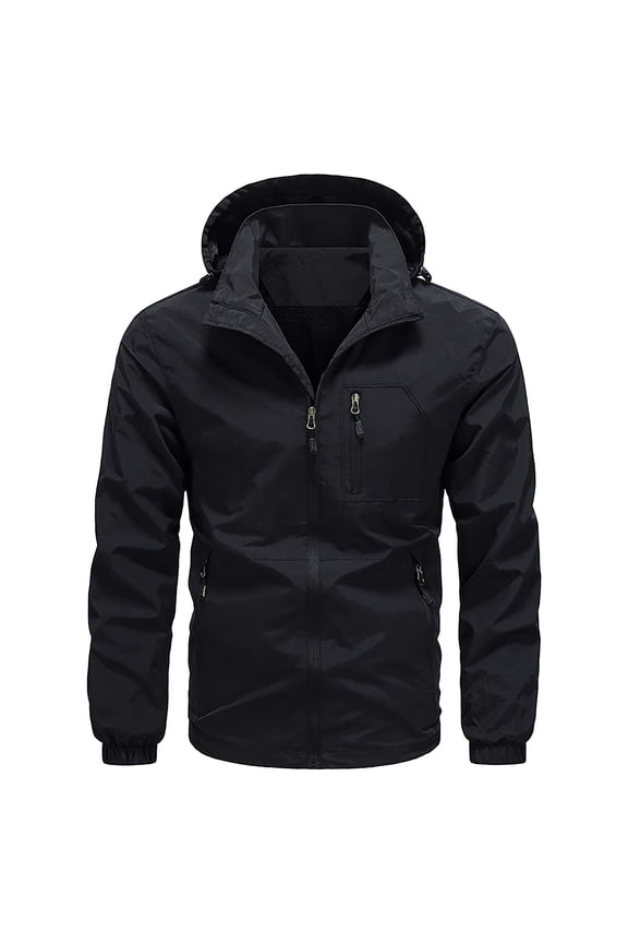 Coats for Men Mountaineering Hardshell Spring Autumn Casual Outdoor Hooded Textured Jacket Mens Winter Jacket Black XXL