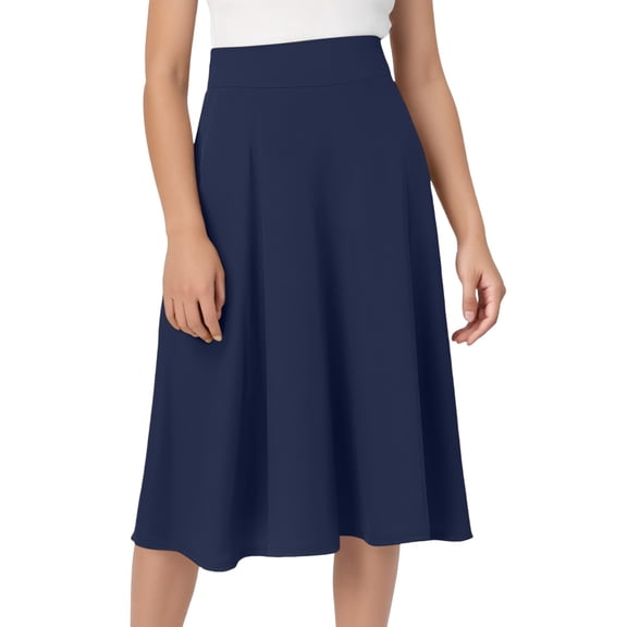 Fgnfyis Comfortable Basic Solid Color Stretch A-Line Flared Knee Length Skirt for Women Versatile Wardrobe Staple Blue M