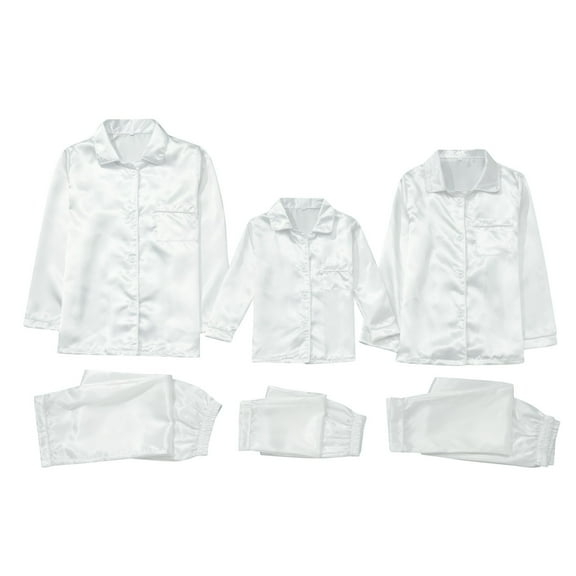Fgnfyis Comfortable Long Sleeve Satin Silk Button Down Pajamas Set Solid 2 Piece Family Christmas Pajamas Sleepwear Loungewear Nightwear for Kids White 3-4 Years