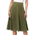 thumbnail image 1 of Fgnfyis Comfy Basic Solid Color Stretch A-line Flared Knee Length Skirt High Waist Knit Skirt Casual Wear Army Green S, 1 of 4