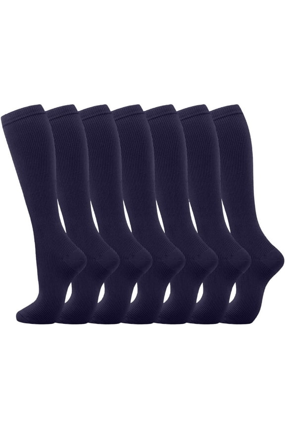 Compression Socks 7 Pairs for Women Men Circulation Knee High Stockings Support for Athletic Running Cycling Blue