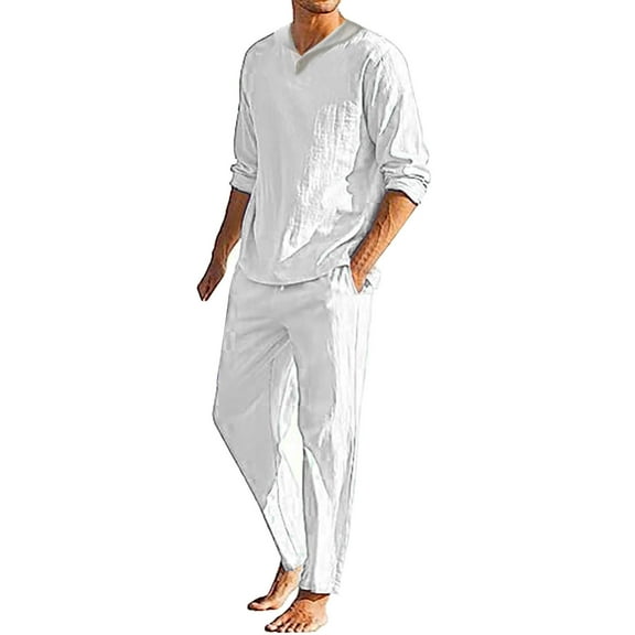 Fgnfyis Cotton Tang Suit Men'S Long Sleeve Set Spring and Autumn Style Chinese Vintage Linen Coat Zen Suit Solid Color Matching Sets Men Clothing WH1 L