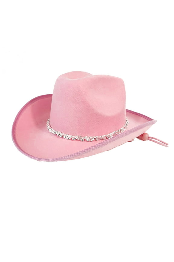 Cowboy Hats for Kids Stripe of Rhinestones Cowboy Hat for Girls Breathable with Adjustable Chin Rope Western Style Pink