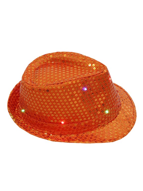 Cowboy Hats for Women Sequin Glow Jazz Hat Performance Props Flashing Cowboy Hat for Party and Show Orange