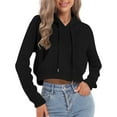 thumbnail image 1 of Fgnfyis Cropped Hoodie Women Casual and Fashionable Short Hooded Sweatshirt with Pockets Light Long Sleeve for Streetwear Black L, 1 of 6
