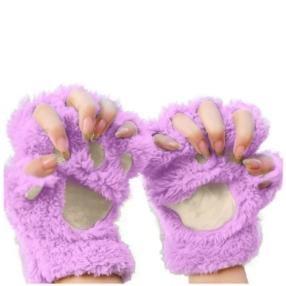 Fgnfyis Cute Cartoon Gloves for Women Cozy Fingerless Winter Warmth Fashion Accessory Purple One Size