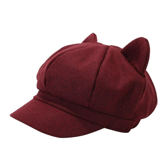 Fgnfyis Cute Cat Ears Classic Beret for Women Solid Color Painter Hat Retro Eight-Panel Women's Hats RD1