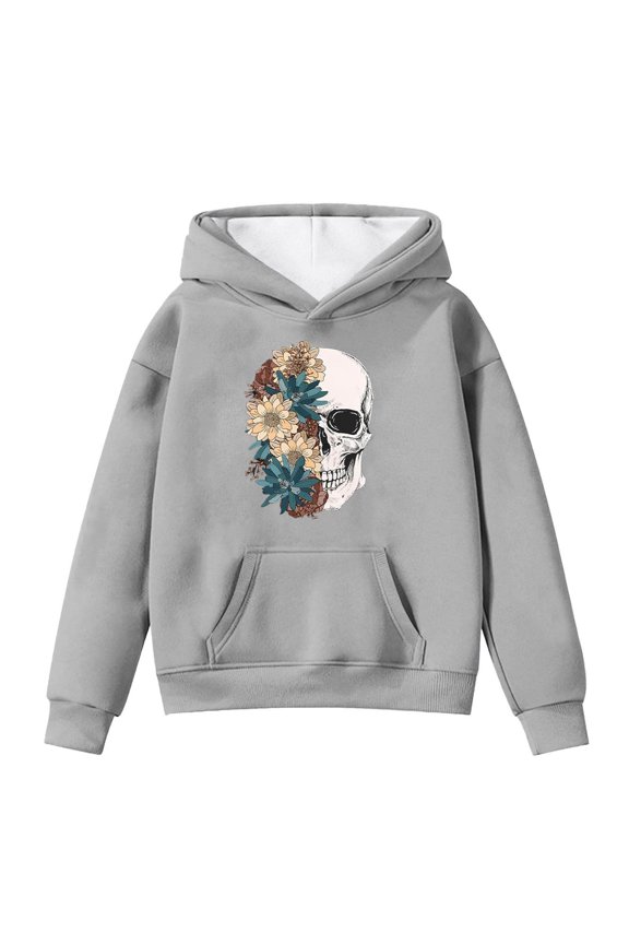 Cute Cozy Halloween Hoodie for Kids Ghost Print Pullover Sweatshirt Hoodie with Pocket for Fall and Winter Season Grey 12-13 Years