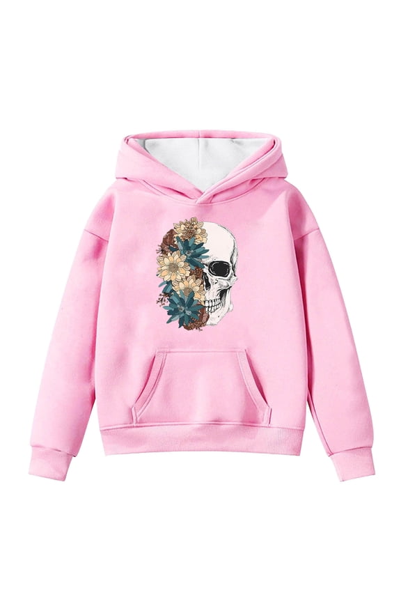 Cute Cozy Halloween Hoodie for Kids Ghost Print Pullover Sweatshirt Hoodie with Pocket for Fall and Winter Season Pink 6-7 Years