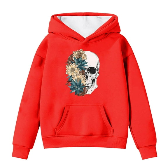 Fgnfyis Cute Cozy Halloween Hoodie for Kids Ghost Print Pullover Sweatshirt Hoodie with Pocket for Fall and Winter Season Red 8-9 Years