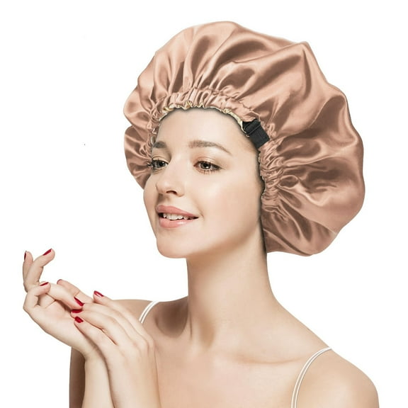 Fgnfyis Double Layer Adjustable Hair Bonnet for Sleeping Women Curly Natural Hair Care Rose Gold One Size