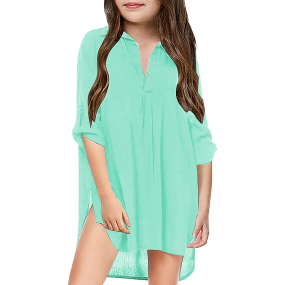 Fgnfyis Dresses for Girls Fashion Swimsuit Cover up Chiffon Shirt Long Sleeve Beach Bikini Girls Toddler Girl Dresses Mint Green L